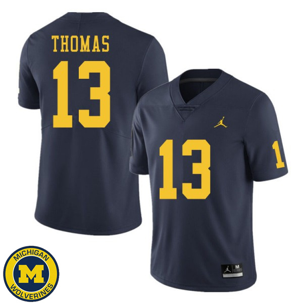 Mens University of Michigan #13 Charles Thomas Navy College Game Jersey